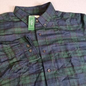 L.L. Bean Men's XL Tall Green Plaid Flannel Pocket Outdoor Button Down Shirt NWT